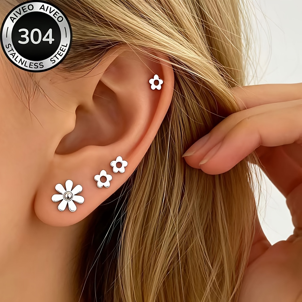 4-Pair Golden Stackable Stud Earrings Set